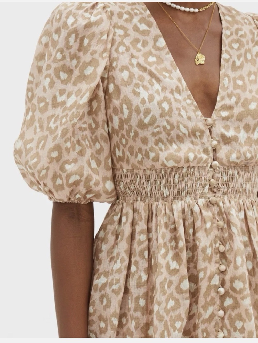 Zimmermann Linen Leopard-Print V-Neck Mini Dress 0 US2